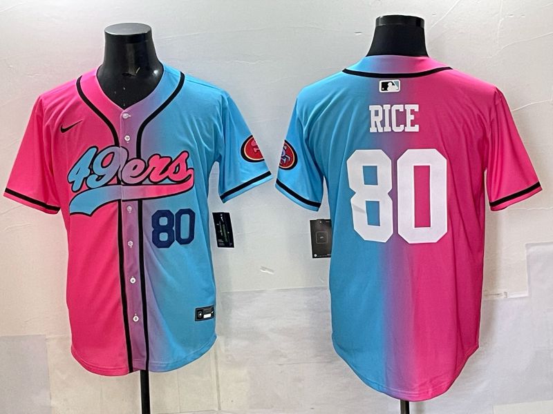 Men 2025 San Francisco 49ers 80 Rice Pink Blue Nike Limited NFL Jersey 04